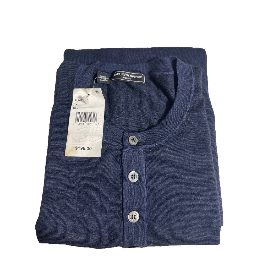 Mens XXL Navy Blue Wool Cashmere 4 Button light Long Sleeve Shirt Saks 5th Ave